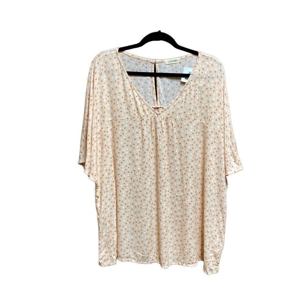 Cotton Bleu Peach Print Short Sleeve Top Size 3XL NWT